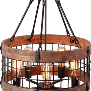 Ganeed - Round Wooden Chandelier Metal Pendant Five Lights Decorative | Bright & Plus.