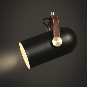 Black Spotlight Minimalist Leather Strap Pendant Light | Bright & Plus.