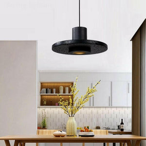 Black Volcanic Stone Pendant Light Minimalist