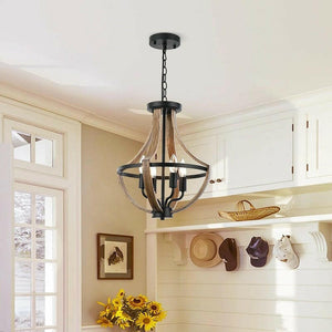 Eddis - Rustic 4-Light Adjustable Height Convertible Chandelier