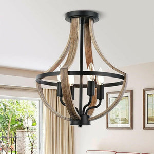 Eddis - Rustic 4-Light Adjustable Height Convertible Chandelier