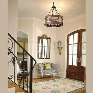 Ganeed - Round Wooden Chandelier Metal Pendant Five Lights Decorative | Bright & Plus.