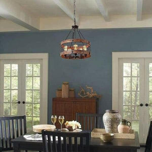 Ganeed - Round Wooden Chandelier Metal Pendant Five Lights Decorative | Bright & Plus.