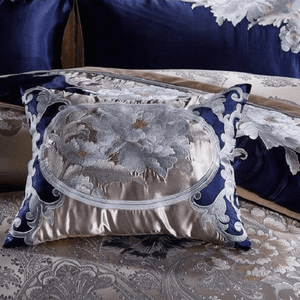 Impero Blue Silver Silk Cotton Jacquard Luxury Chinese Duvet Cover Set | Bright & Plus.