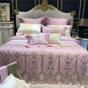 Joyana Egyptian Cotton Golden Lace Duvet Cover Set | Bright & Plus.