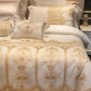 Joyana Egyptian Cotton Golden Lace Duvet Cover Set | Bright & Plus.