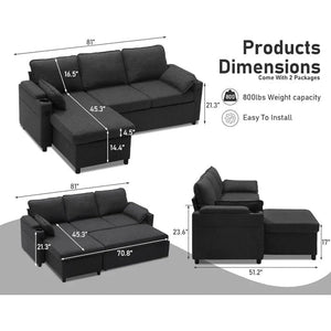 2-in-1 Sleeper Sofa Bed with Storage, USB & Cup Holder