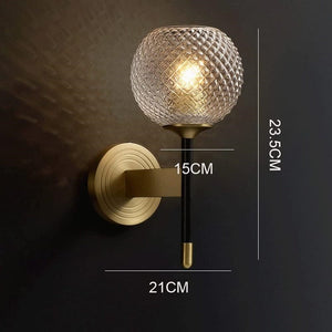 Midd - Modern Gold Wall Mount Light Pineapple Grid Glass