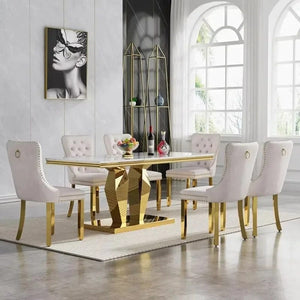 Modern faux Marble Dining Table Set/Velvet Upholstered Chairs