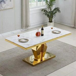 Modern faux Marble Dining Table Set/Velvet Upholstered Chairs