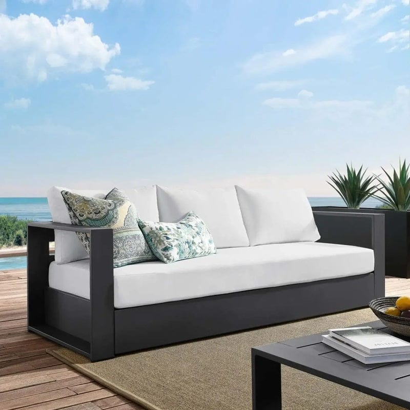 Sao Paulo - Outdoor Patio Aluminum Sofa with Cover, Grey and White