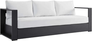 Sao Paulo - Outdoor Patio Aluminum Sofa with Cover, Grey and White