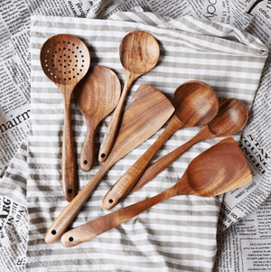 Teca - Natural Wood Tableware 7pcs / Set | Bright & Plus.