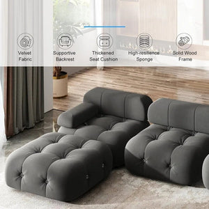 Vird - Modern L-Shaped 3 Seater Bubble Velvet Modular Convertible Sofa