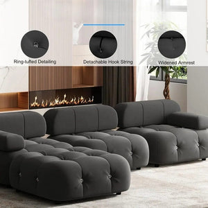 Vird - Modern L-Shaped 3 Seater Bubble Velvet Modular Convertible Sofa