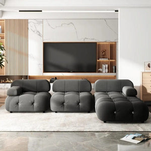 Vird - Modern L-Shaped 3 Seater Bubble Velvet Modular Convertible Sofa