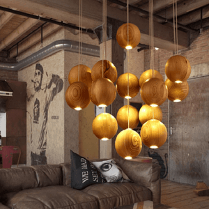 Wooden Orb Sphere Cluster Chandelier With LED Bulbs | Bright & Plus.