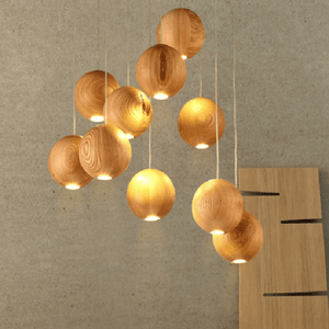 Wooden Orb Sphere Cluster Chandelier With LED Bulbs | Bright & Plus.