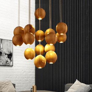 Wooden Orb Sphere Cluster Chandelier With LED Bulbs | Bright & Plus.