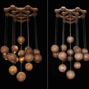 Wooden Orb Sphere Cluster Chandelier With LED Bulbs | Bright & Plus.