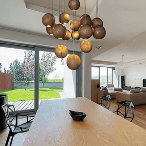 Wooden Orb Sphere Cluster Chandelier With LED Bulbs | Bright & Plus.