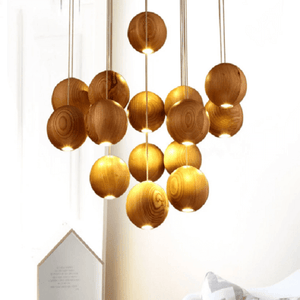 Wooden Orb Sphere Cluster Chandelier With LED Bulbs | Bright & Plus.