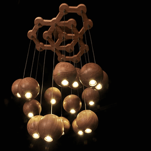 Wooden Orb Sphere Cluster Chandelier With LED Bulbs | Bright & Plus.