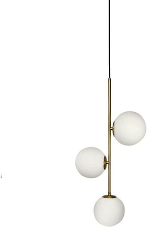 Althar - 3/2 Light White Glass Ball Pendant Light in White Glass and Gold Brass