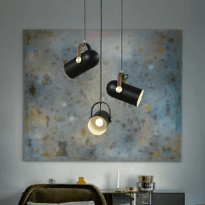 Black Spotlight Minimalist Leather Strap Pendant Light | Bright & Plus.