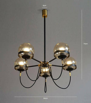 Dexter glass orb 5 head chandelier | Bright & Plus.