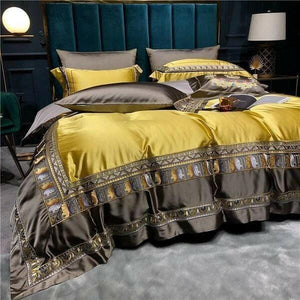 Hadi Embroidered Border Satin Duvet Cover Set | Bright & Plus.