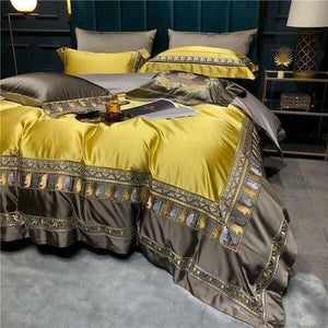 Hadi Embroidered Border Satin Duvet Cover Set | Bright & Plus.