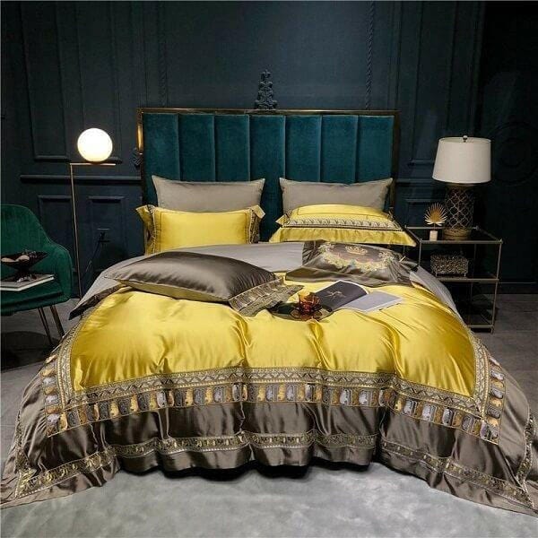 Hadi Embroidered Border Satin Duvet Cover Set | Bright & Plus.