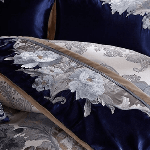 Impero Blue Silver Silk Cotton Jacquard Luxury Chinese Duvet Cover Set | Bright & Plus.