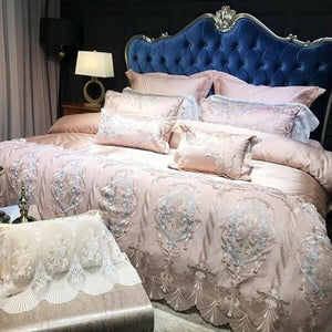 Joyana Egyptian Cotton Golden Lace Duvet Cover Set | Bright & Plus.