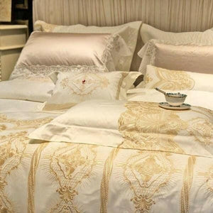 Joyana Egyptian Cotton Golden Lace Duvet Cover Set | Bright & Plus.