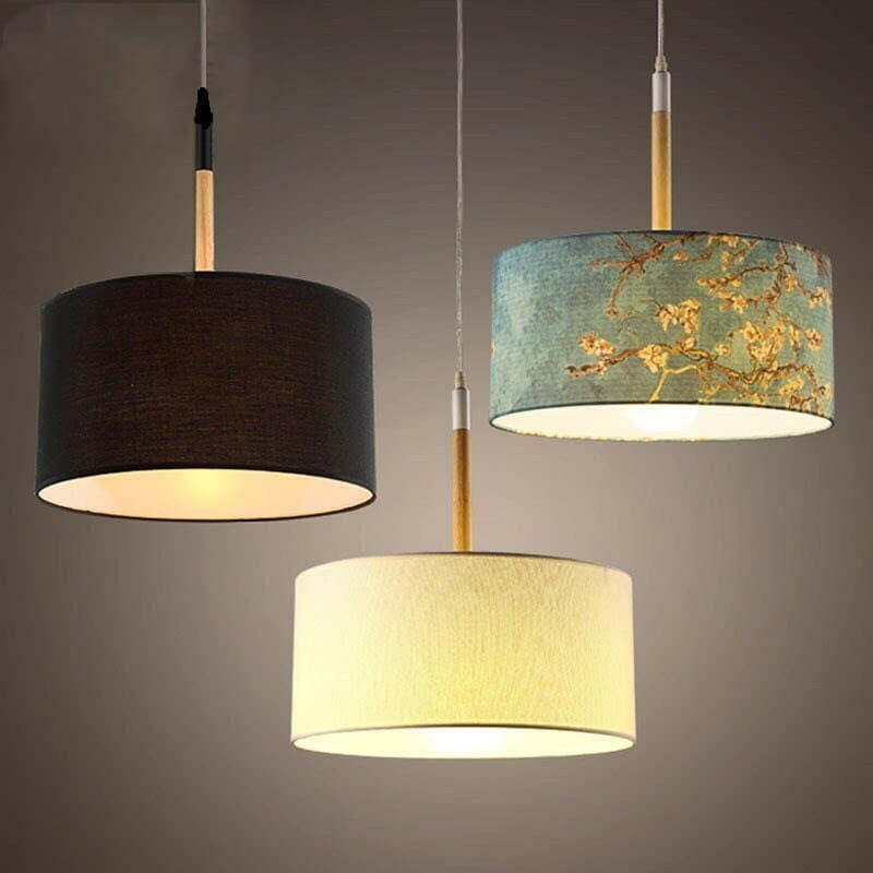 Linka - Solid Wood Light Fixture with Fabric Shade