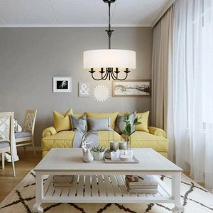 Lohan - Traditional 5-Light Chandelier with White Linen Drum Shade