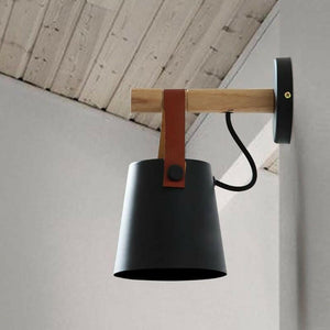 Nevra - Nora Leather Strap Wooden Wall Light