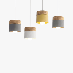 Nordic metal and wood cylindrical LED suspension lamp