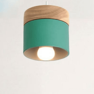 Nordic metal and wood cylindrical LED suspension lamp