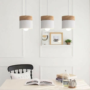 Nordic metal and wood cylindrical LED suspension lamp