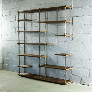 Open Eleven Shelf Industrial Pipe Bookcase | Bright & Plus.