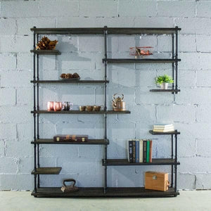 Open Eleven Shelf Industrial Pipe Bookcase | Bright & Plus.