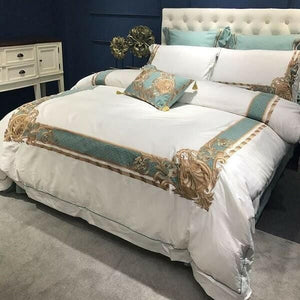 Polazzo Oriental Embroidered Luxury Egyptian Cotton Duvet Cover Set | Bright & Plus.