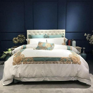 Polazzo Oriental Embroidered Luxury Egyptian Cotton Duvet Cover Set | Bright & Plus.