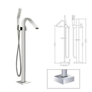 PureFlo Freestanding Floor Mount Tub Filler with Hand Shower - Brass Chrome/Black