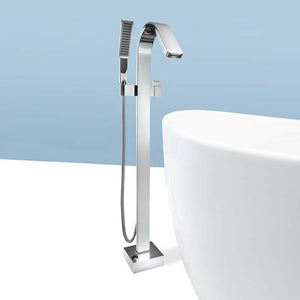 PureFlo Freestanding Floor Mount Tub Filler with Hand Shower - Brass Chrome/Black