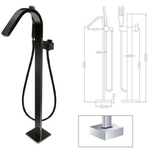 PureFlo Freestanding Floor Mount Tub Filler with Hand Shower - Brass Chrome/Black