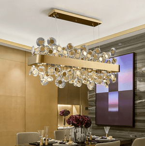 Rachel Disc Detailed Crystal and Metal Bar Chandelier